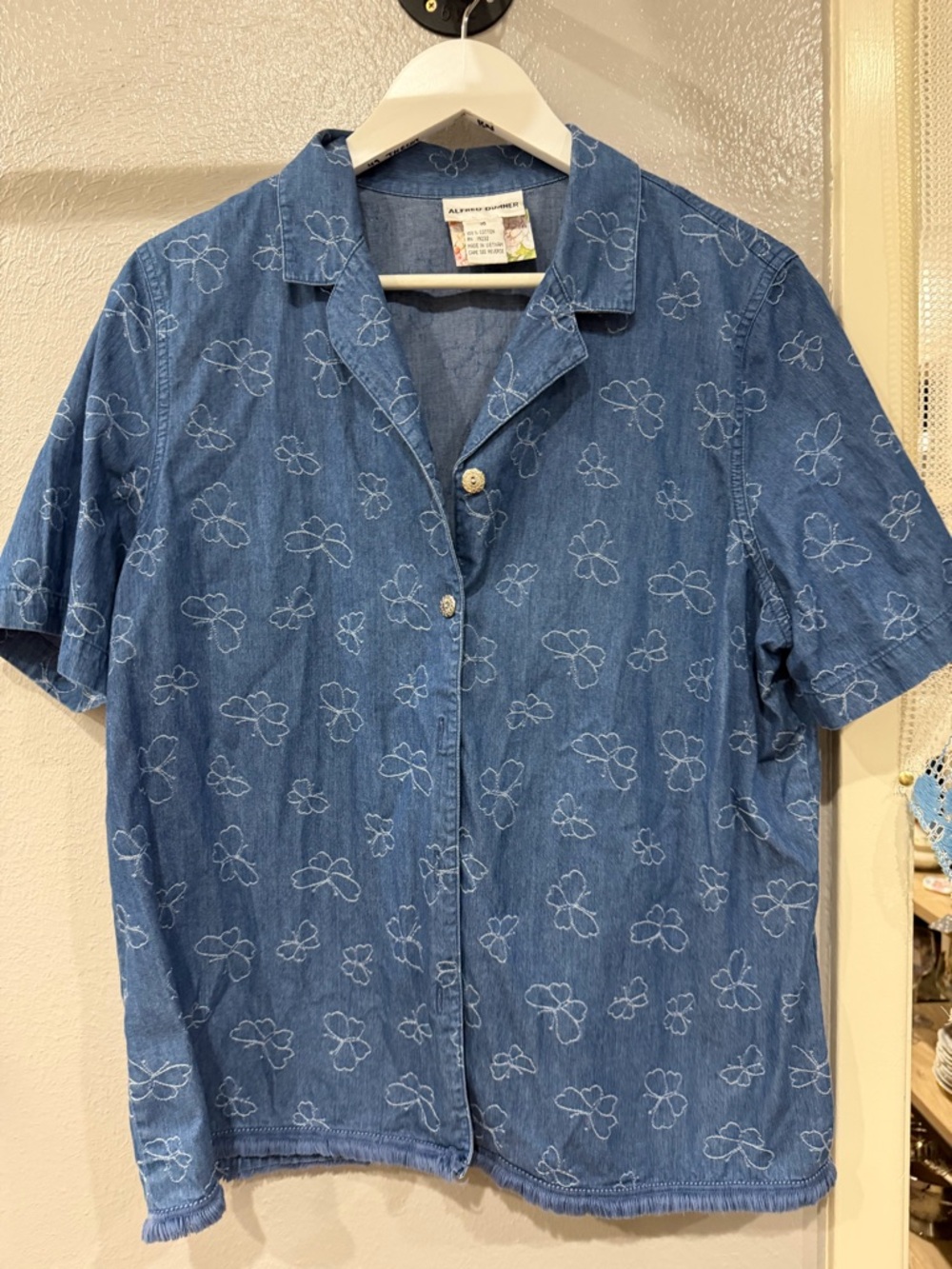 Alfred Dunner Blue Floral Denim Button-Down Shirt